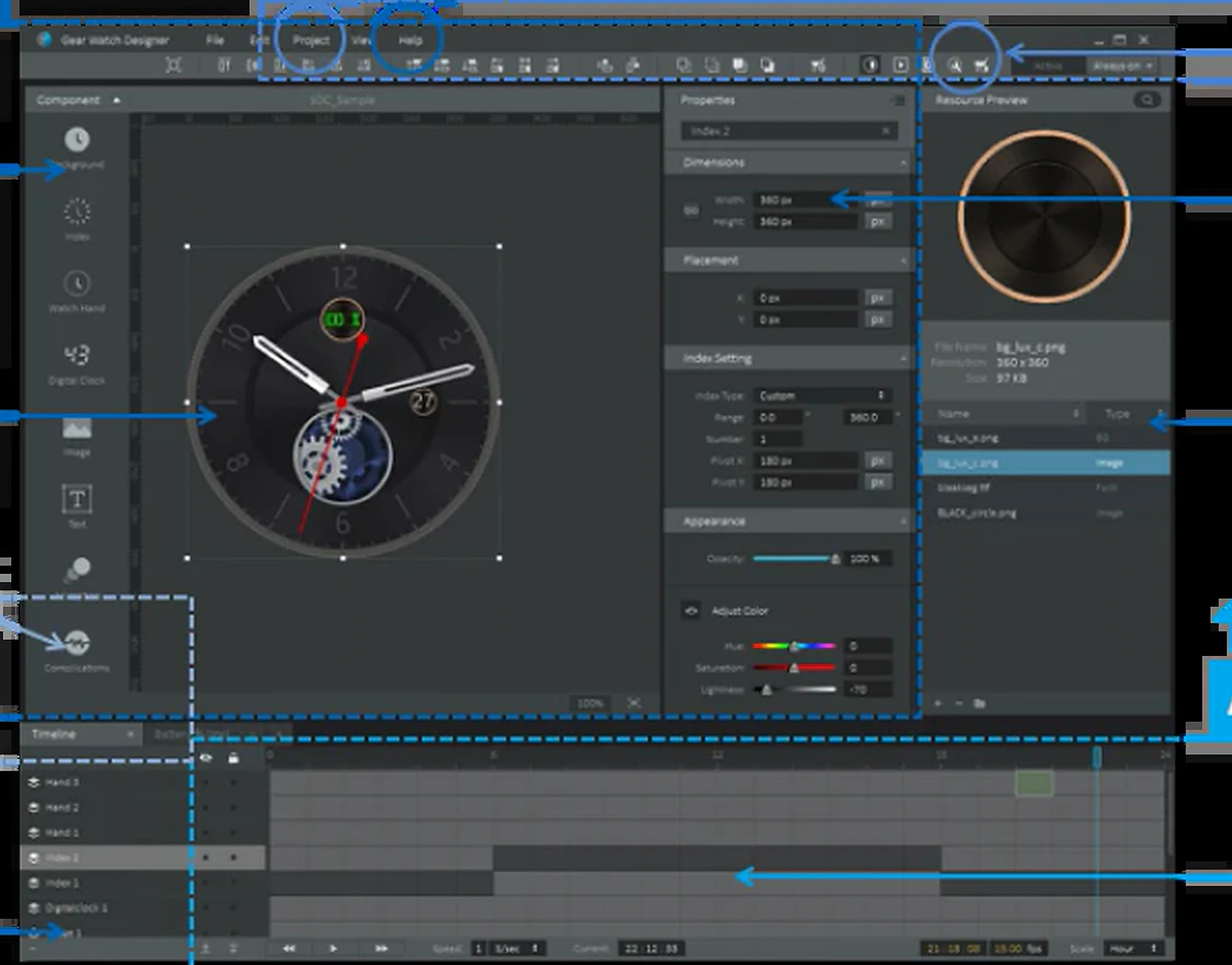 Galaxy Watch Designer editing workspace